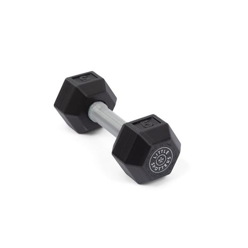 Dumbbell Rattle, 1 Count, Realistic Looking, Lightweight. Great Sensory Play Toy for Baby Showers and Fitness Loving Parents, 3+ Months, Black, PLA Plastic (1 Count)
