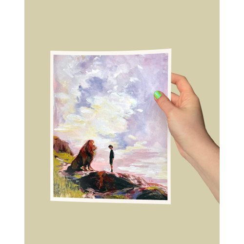 Aslan and Little Ed - The Chronicles of Narnia landscape cloud painting, wall art (8x10, 4x5)