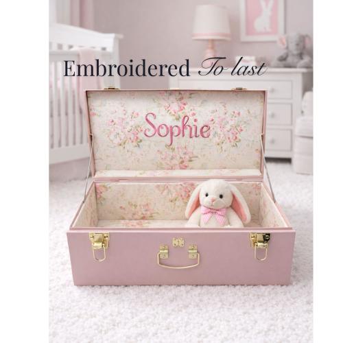 Personalized Baby Embroidered Keepsake Trunk, Custom Name Memory Box, Petite & Deluxe Child Storage Chest, Nursery Heirloom Baby Shower gift