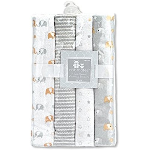 Regent Baby 4 Piece Flannel Receiving Blanket, Grey White