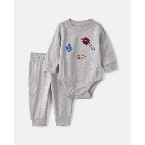 Baby Boy 2-Piece Varsity Long-Sleeve Bodysuit & Pant Set - Grey | Carter's