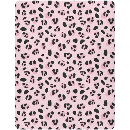 Baby Crib Sheets for Girl Boy Soft and Breathable Playard Bedding Toddler Bed Sheets Mini Crib Mattress Cover 39x27x5in (Pink and Black Leopard Print)