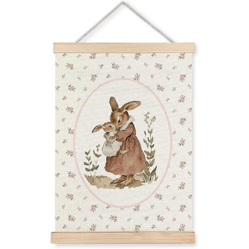 WUCHJ Vintage Floral Bunny Wall Art Poster, Bunny Nursery Wall Decor, Cute Rabbit Animal Canvas Prints Artwork for Toddler Baby Girls Kids Room Nursery Playroom Decor, 12x16 Inch