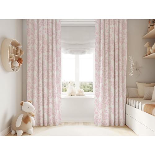 Pink Florals Toile Baby Girl Room Curtain Nursery Curtains Window Curtains