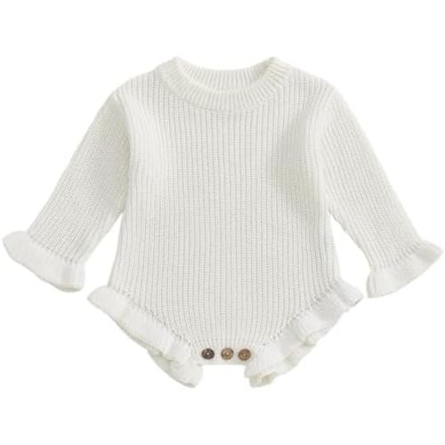Baby Girl Fall Clothes Newborn Knit Sweater Romper Ruffle Solid Color Crochet Onesie One Piece Winter Outfit
