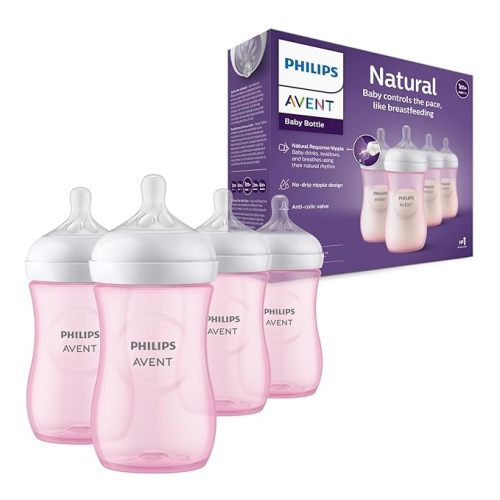 Natural Baby Bottles with Natural Response Nipples (Medium Flow, Flow 3), with Seahorse and Starfish Design, 9oz, 4-Pack, SCY903/68