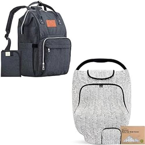 KeaBabies Diaper Bag Backpack and Car Seat Cover for Babies - Waterproof Multi Function Baby Travel Bags - Baby Car Seat Canopy for Spring, Autumn, Winter - Universal Stretch Fit Car Seat Covers