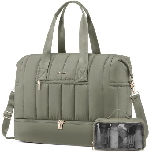 LOVEVOOK Travel Duffle Bag,Puffer Weekender Bags For Women with Shoe Compartment,42L Carry On Duffel Bags For Airplanes,Hospital Bag for Labor and Delivery,Overnight Bag2Pcs Set