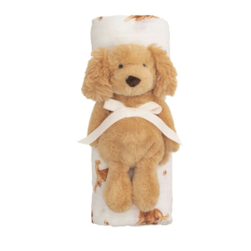 Mud Pie Retriever Swaddle and Rattle Set
