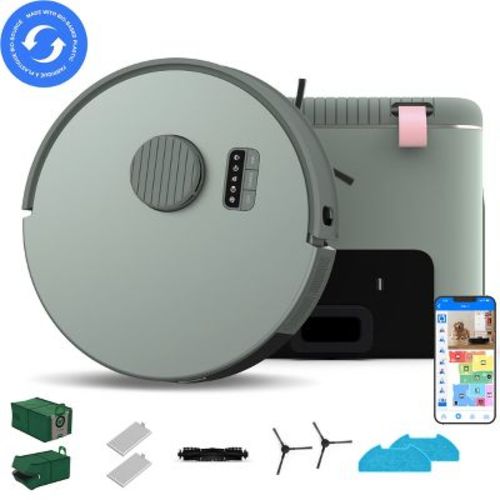 bObsweep Bio Auto-Empty Robot Vacuum & Mop with Reusable Charcoal-Lined Odor-Filtering Bags & Bottomless Dock Capacity, Made of Bio-Based Plastic