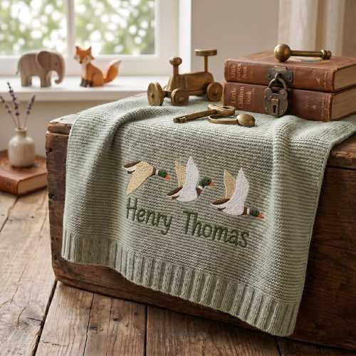 Personalized Mallard Duck Baby Blanket, Custom Name Baby Blanket, Embroidered Mallard Duck Blanket, Gift for Baby, Keepsake Newborn