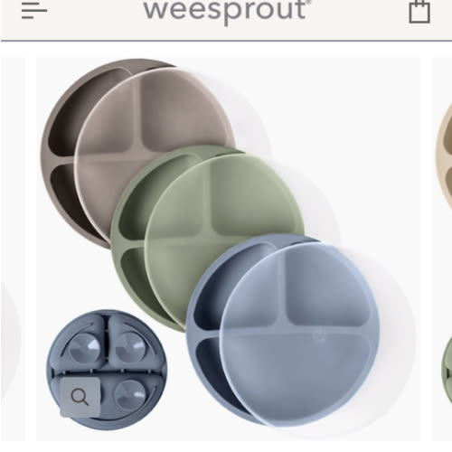 WeeSprout | Silicone Suction Plates with Lids Divided Silicone Plates | Set of 3