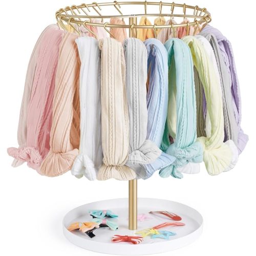 Bow Organizer for Girls Metal Headband Bow Holder with 40 Hooks, Gold