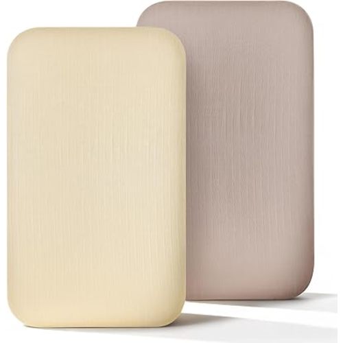 HARPPA Bassinet Sheets 2 Pack - Fitted Muslin Sheets for Bassinet & Bedside Sleeper, Soft Breathable Bamboo Viscose Cotton, Oeko-TEX Certified, 35" x 19" Mattress Sheet