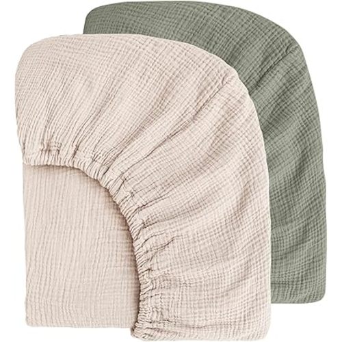 Muslin Cotton Crib Sheets - Neutral Fitted Sheets for Standard Crib& Toddler Mattress Soft and Breathable Baby Sheets for Boys and Girls - 28"x52"