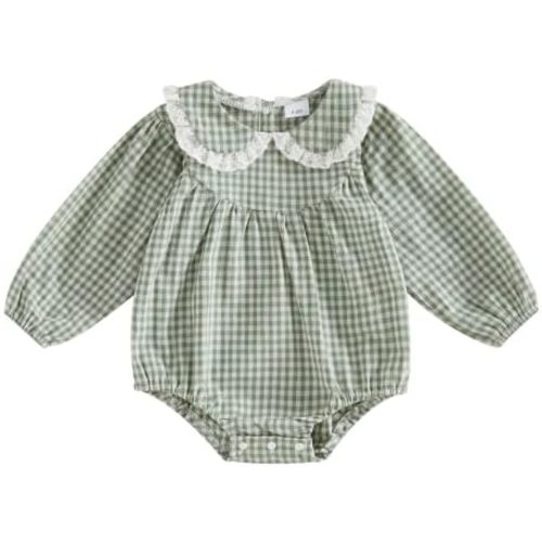 Kuriozud Newborn Baby Girl Clothes Lace Doll Collar Romper Fall Outfit