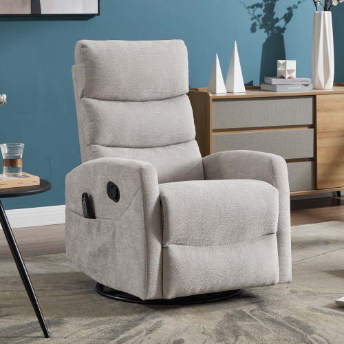 HSUNNS 360° Swivel Rocker Recliner Chair with Heat Massage, Chenille Manual Single Rocker Sofa Recliner Chair with Side Pockets for Living Room Home Theater, Grey