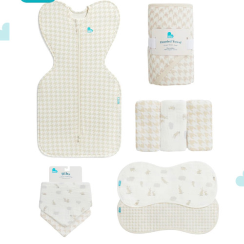 Newborn Starter Gift Bundle | Swaddle Up, Towel, Wash Cloth, Burp Cloths, Bibs | Houndstooth