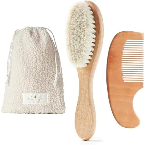 MYZI Baby Hair Brush Set – Baby Brush and Comb Set Newborn, Baby Comb and Brush Set Boy and Girl, Newborn Hair Brush and Newborn Comb - Baby Gift Set