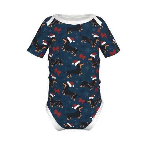 Adobk Christmas Dachshund Print Baby Climbing Clothes,Jumpsuit Rompers Classic Rompers Child Short sleeve Bodysuits-12 Months