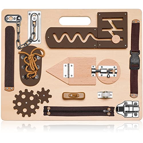 Montessori Busy Board for Toddlers, Wooden Sensory Toys, Preschool Learning Activities for Fine Motor Skills Travel Toy, Basic Life Skills Educational Gifts for 1, 2, 3 Years Old Kids Boys Girls