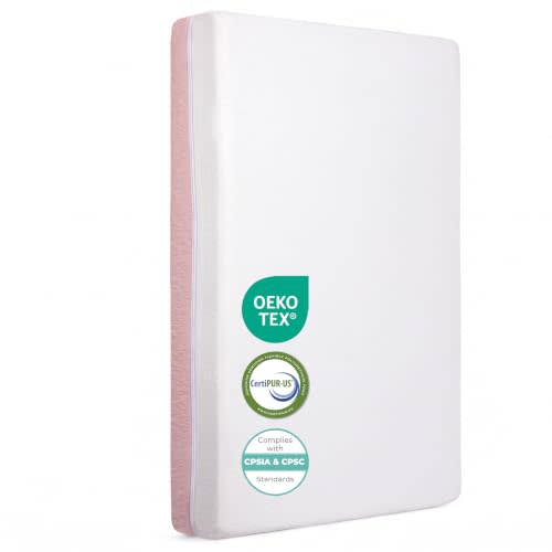 Mini Crib Mattress, 2-Stage Firmness 38x24x4 Inch for Mini & Portable Cribs | Breathable Dual-Sided Firm Support for Infants, Gel Memory Foam Soft for Toddlers, Non-Toxic, with Machine-Washable Cover