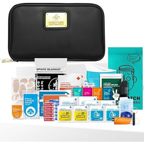 Car First Aid Kit with Emergency Supplies Survival Gear Including Window Breaker Disposable Urine Bag Mountable Survival Kit for Family Travel in Car (Black)