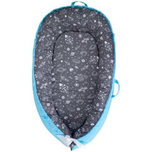 Baby Lounger (Blue/Grey, Outer Space) - for Newborns to Toddlers Between 0-24 Months + Portable + Water-Resistant + 100% Cotton
