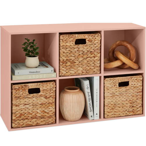 Best Choice Products 6-Cube Bookshelf, 11in Display Storage System, Organizer w/ Removable Back Panels - Light Pink