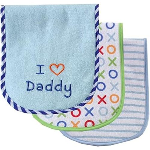 Luvable Friends Unisex Baby Cotton Burp Cloths with Fiber Filling, Blue Dad, One Size