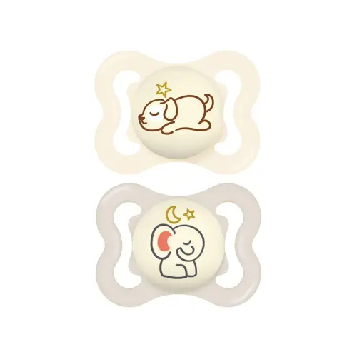 MAM Supreme Night Baby Pacifier, for Sensitive Skin, Patented Nipple, 2 Pack, 0-6 Months, Unisex