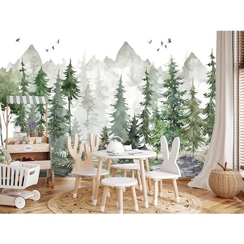 Nursery Forest Peel and Stick Wallpaper Green Landscape Wall Mural