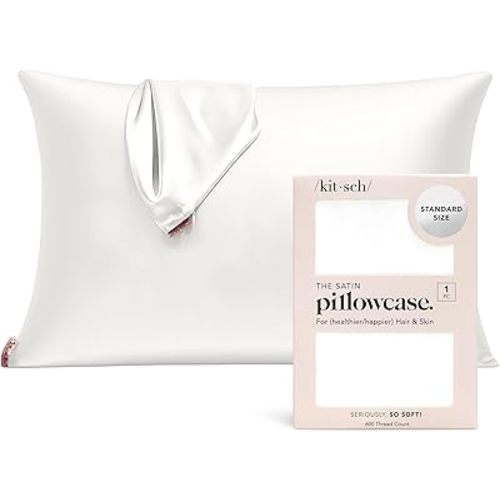Kitsch Satin Pillowcase with Zipper for Hair & Skin - Softer Than Silk Pillow Cases, Smooth Cooling Satin Pillow Case, Wrinkle-Free, Machine Washable - Pillow Cases Standard Size (19x26) - Ivory