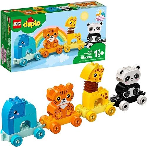 LEGO DUPLO My First Animal Train 10955, Toys for Toddlers and Kids 1.5-3 Years Old with Elephant, Tiger, Panda and Giraffe Figures, Learning Toy