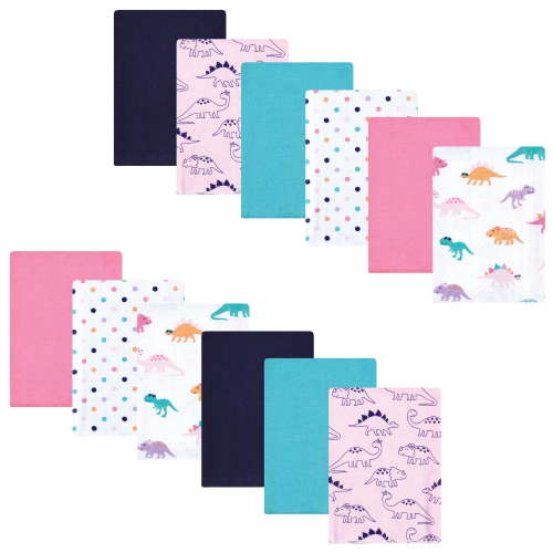 Luvable Friends Hudson Baby Flannel Burp Cloths 12pk, Pink Dinosaur