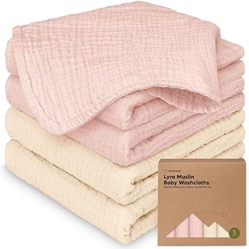 5-Pack Muslin Baby Washcloths for Newborn – 12x12" Soft Absorbent Organic Cotton Muslin Wash Cloths for Babies Girl, Boy, Infant, Toddlers, Kids Face Towel, Bath Essentials, Baby Burp Rags (Cameo)