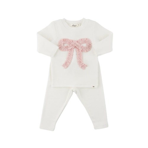 Ruffle Knit Baby Pink Bow Applique Long Sleeve Two Piece Set, 6-12M
- Only 1 left