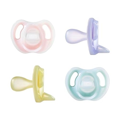 Tommee Tippee Ultra-Light Pacifier, 6-18 Months, Silicone, Pack of 4 | Symmetrical One-Piece Design, BPA-Free Silicone Binkies, Pink/Violet/Yellow