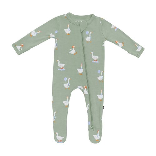 Kyte BABY Baby Boys Bamboo Silly Goose Print Zip Front Footie
