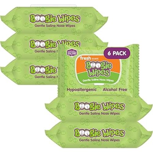Boogie Wipes Saline Nose Wipes - 180 Count - Fresh Scent, Hypoallergenic & Alcohol-Free - Allergy Relief - Made with Natural Saline, Aloe, Chamomile & Vitamin E - Diaper Bag Essential