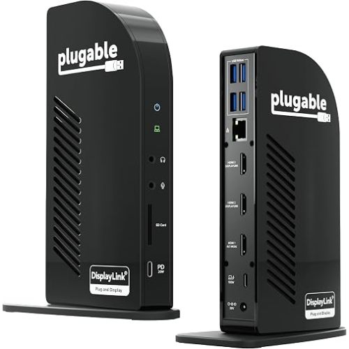 Plugable USB-C Triple Monitor Docking Station: 13-in-1 Laptop Dock with 100W Charging for Mac (DisplayLink Driver Required), Windows, Chrome, 3 HDMI, Gigabit Ethernet, SD, USB-C 20W, 4 USB - UD-ULTCDL