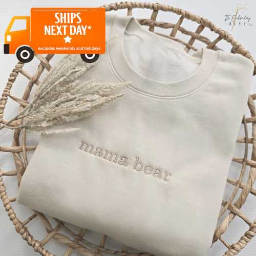 Embroidered Mama Bear Wife gift Matching Sweatshirts Mama Sweatshirt, Pregnancy Announcement, Christmas gift for Mom Crewneck P15, P16