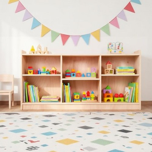 Montessori Wooden Storage Shelf, 5-Compartment Toy & Book Organizer with Adjustable Dividers, Natural Finish Kids' Bookcase for Playroom
