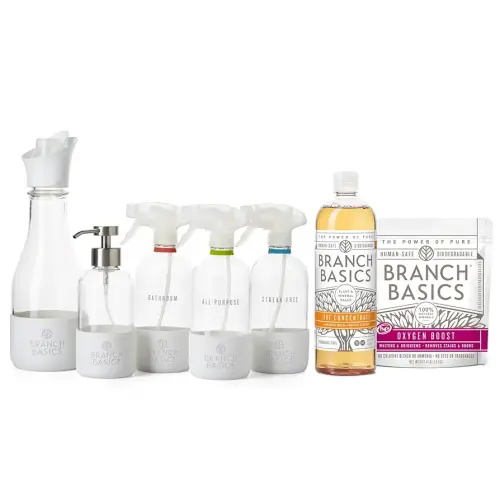 Branch Basics Premium Starter Kit in Glass: All Purpose Cleaner, Glass Cleaner, Bathroom Cleaner, Wash Bottle, and Laundry Bottle (3 Glass Spray Bottles + Concentrate) Fragrance-Free