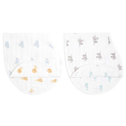 aden + anais™ Organic Cotton Muslin Burpy Bibs, Baby Cloths, Animal Kingdom, 2-pack