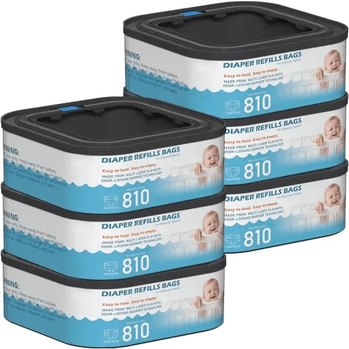 Jumbo Square Refills Disposal Bags Refill Compatible with Diaper Genie Classic, Compact and Select Pails, Hold Up to 810 Newborn-Sized Diapers Per Refill, Pack of 6