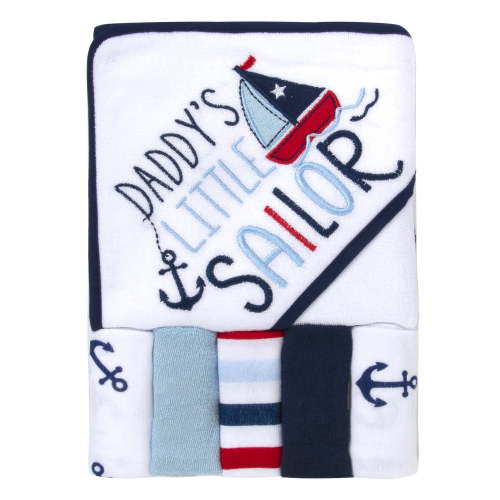 Baby Essentials 6 Piece Bath Towel Washcloth Set Infants Toddlers 6 – 12 Months Bath, Shower, Beach, Pool in Daddy's Little Sailor