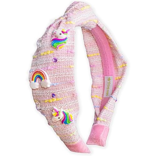 FROG SAC Knot Headband for Girls, Knotted Headbands for Toddler Kids, Rainbow Beaded Unicorn Hair Accessories, Halloween Christmas Stocking Easter Basket Stuffers (Light Pink)
