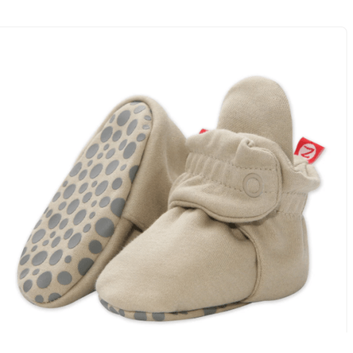 Zutano Cotton Gripper Stay-On Baby Bootie Slipper - Khaki