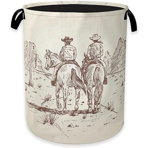 Western Cowboy Laundry Hamper,Vintage Clothes Hamper for Laundry,Waterproof Oxford Toy Storage Collapsible Hampers for Bedroom, Dorm Room,Bathroom,16x20 Inch